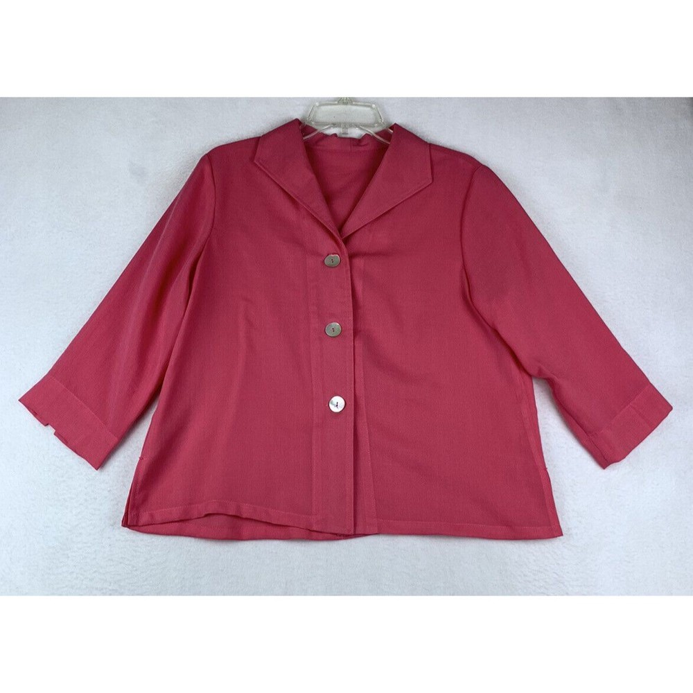 Fridaze Women S Pink Long Sleeve Blazer 100% Linen Lagenlook Mother Of Pearl